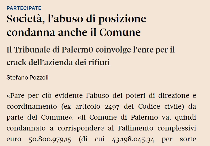 SOCIETA' PARTECIPATE - DIREZIONE E COORDINAMENTO